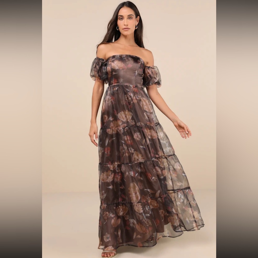 LULU’s Floral Puff Sleeve Maxi Dress